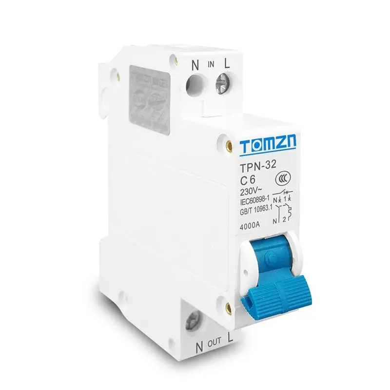 A50U TOMZN TPN 1P+N Mini Circuit Breaker MCB 6A Din Rail Mounting Miniature Household Air Switch