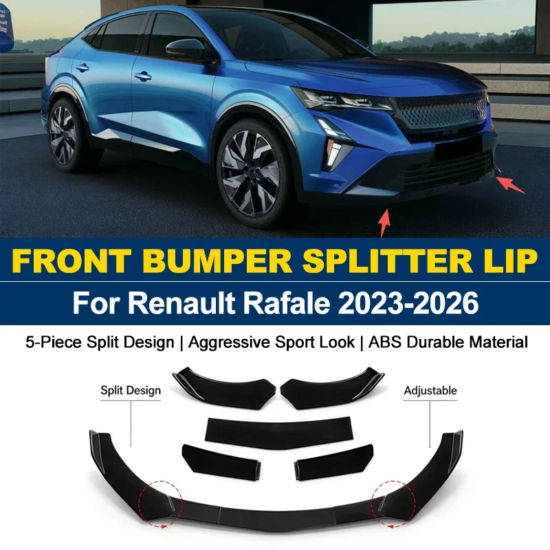 5Pcs ABS Front Bumper Canard Lip Splitter Spoiler Body Kit For Renault Rafale 2023-2026 2024 2025 Car Styling Tuning Parts