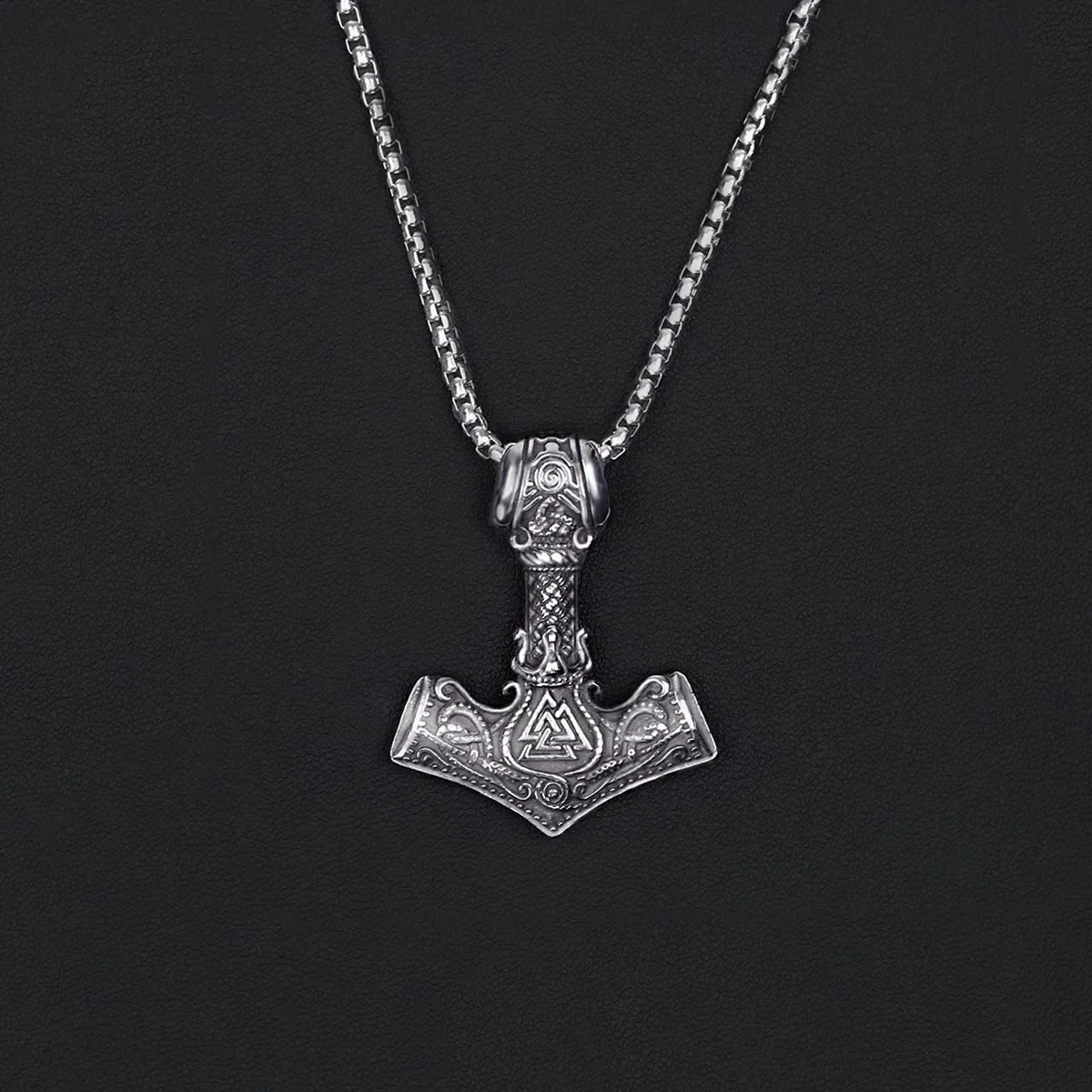 

Thor Hammer Wolf Head Necklace for Men Stainless Steel Norse Viking Pendant Amulet Jewelry Birthday