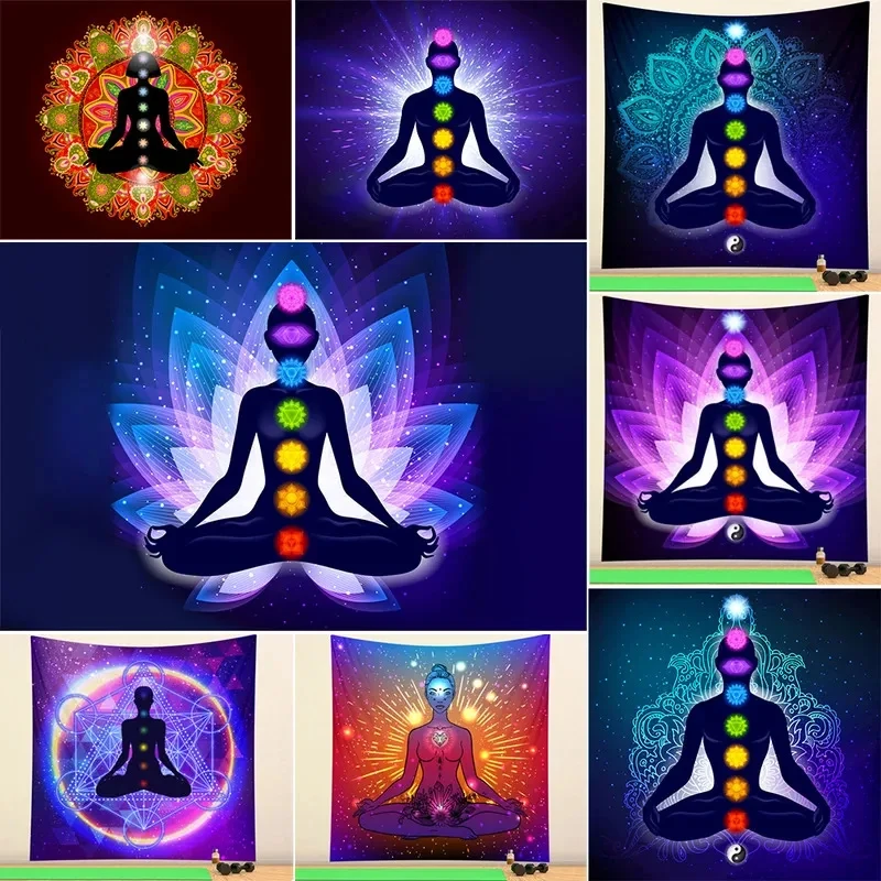 VIKAMA Chakra-Energie Wandteppich Yoga-Meditation Wandbehang Spirituelle Ästhetische Raumdekoration für Yoga-Studio