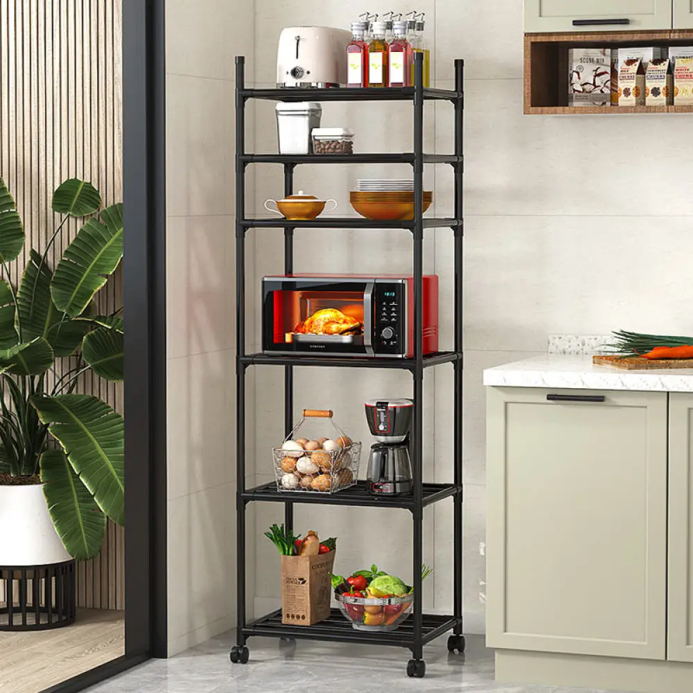 Microwave Oven Rack Multi-function Strong Load-bearing Landing Trolley Capacity Shelf Easy Installation Storage Rack With Wheels