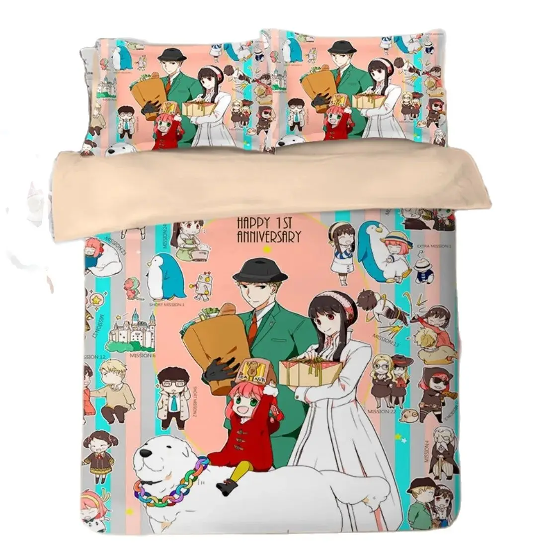 Anime Spy X Family Bedding Set Anya Duvet Cover,Spy Family Bedding Twin Queen Size Kids Bedroom Decor Children's Gifts