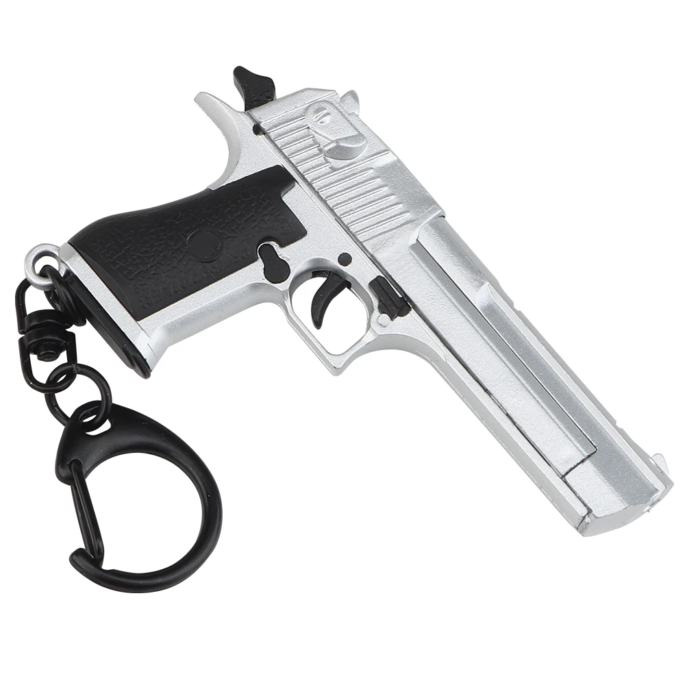 Desert Eagle-Silver Mini Gun Keychain 1:4 Miniature Gun Shape Pistol Keyring Pendant Ornament Gift for Army Fan Model Collection