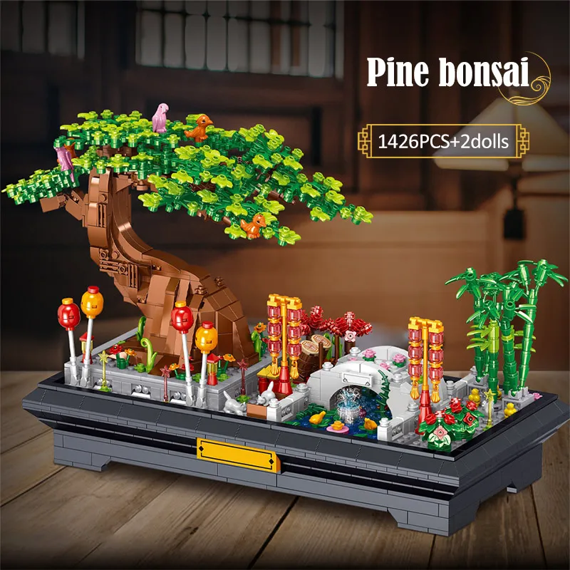 1426pcs Mini City Bonsai Ornaments Building Blocks DIY Friends Home Decoration Potted Plant Figures Bricks Toy for Kids