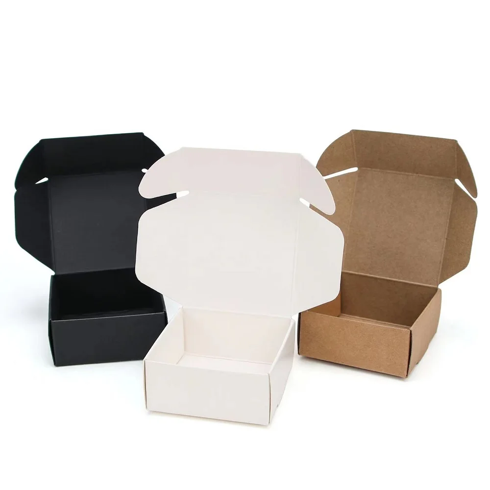 Cajas de Regalo pequeñas de papel Kraft, caja de cartón para embalaje de joyería, color blanco, marrón y negro, 10 piezas, gran oferta