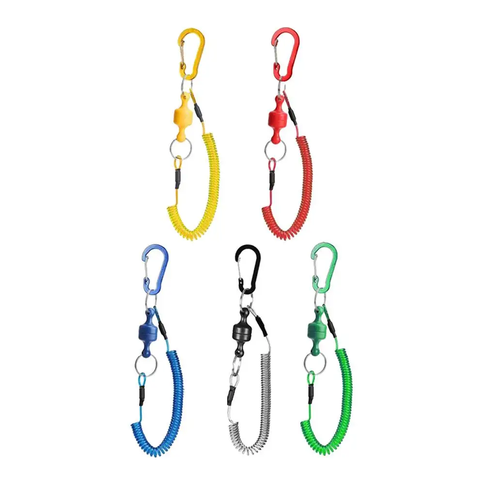 Fishing Magnetic Net Release Holder With Coiled Lanyard Fishing Fly Anti-Drop Tool Strong Magnet Rope Accessories T5D0
