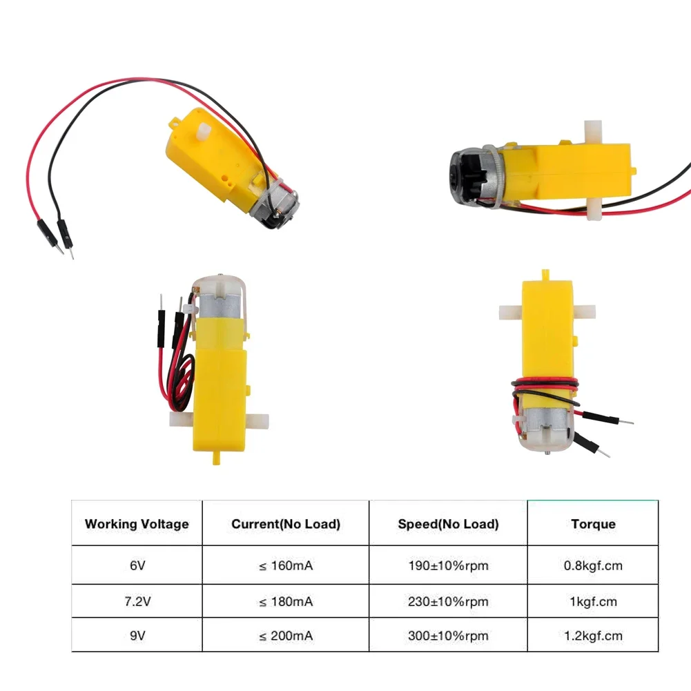 New DC3-6V 1:48 Gearbox TT Motor Dual Shaft 200RPM with Solder Male Connection Cable AM +Tire Wheel for Arduino Smart Car Robot