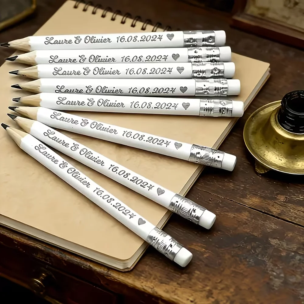 46, 58, and 84 Custom Wooden Pencils with Personalized Laser Engraving, White High-End Wedding Registration Tools, Perfect for Wedding Favors, Baptism Games, and Guest Gifts, Class Activities, Company Logos, Hotel Souvenirs, Can Be Used as Birthday Gifts, Holiday Gifts