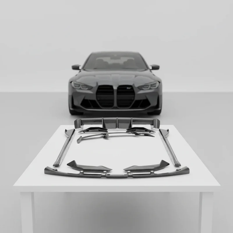 

Популярный комплект для тюнинга кузова из карбона в стиле MP: передний сплиттер, боковые пороги, спойлер и другие аксессуары