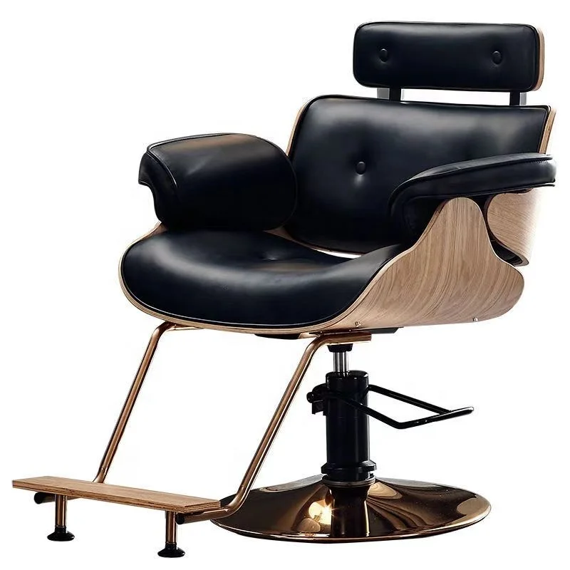 Ergonomic design curved wood hair beauty salon chair ladies hair styling make up barber chair