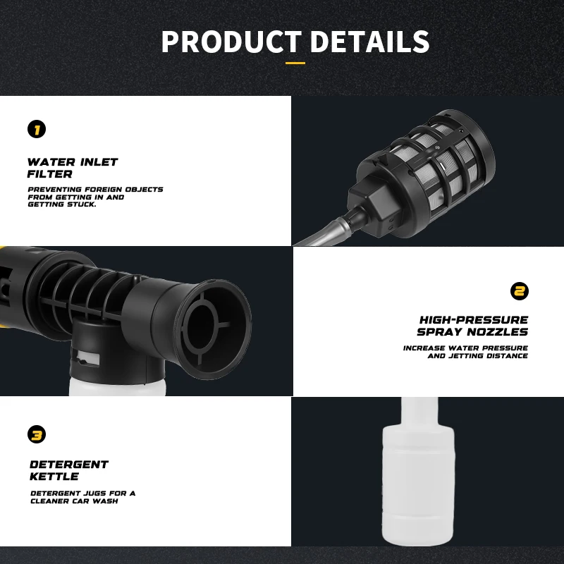 6000KPA High Pressure Car Wash Washer Gun 19800RPM Cordless Generator Cleaning Machine For Dewalt 20V Battery Pin