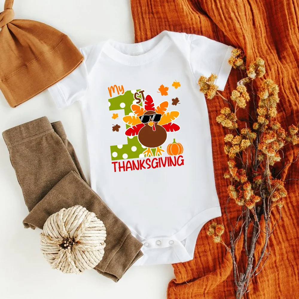 My 1st Thanksgiving Baby Bodysuit Turkey Shirt Romper Boys Girls First Thanksgiving Rompers Outfits Infant Fall Holiday Jumpsuit