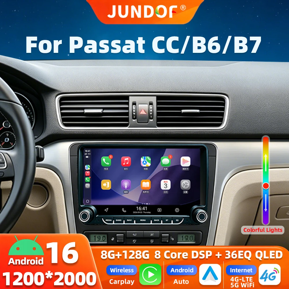 Android 16 For VW Skoda Golf 5 6 Touran Passat B6 B7 Polo auto radio Multimedia Car Radio Player Screen Head Unit Carplay 4G