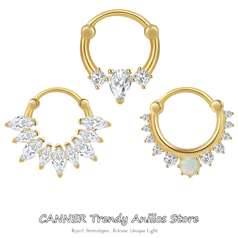 CANNER 1PC 925 Charm Marquise Zircon Earrings For Women Small Hoop Earrings Ear Bone nail aros aretes Huggie Opal Circle Earring