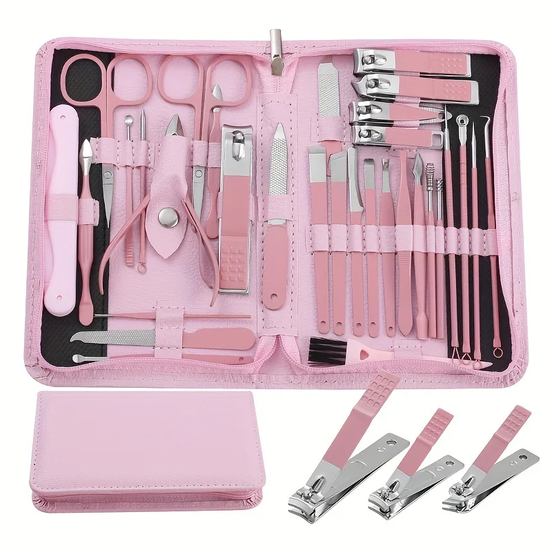 

Pink 10/32pcs Stainless Steel Manicure & Pedicure Kit with Modern Style Concave Edge Clippers & Grooming Tools Unscented