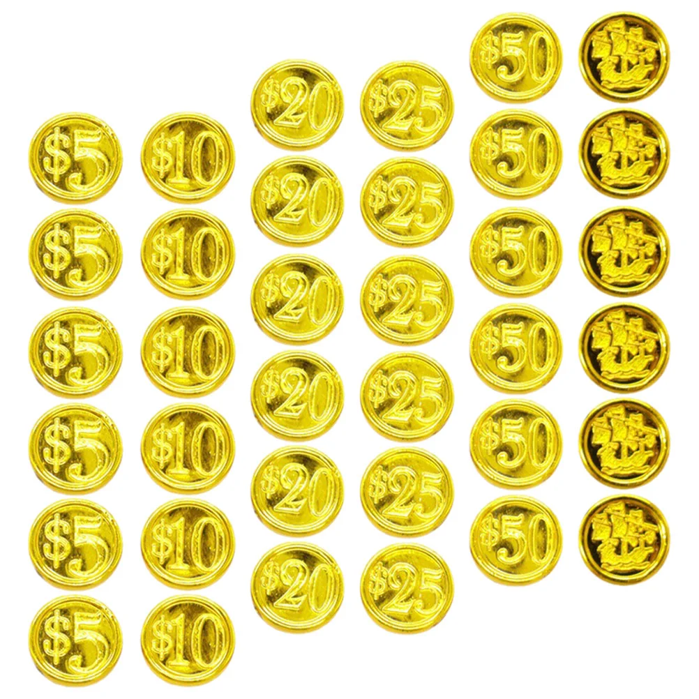 48 Pcs Pirate Gold Coin Toy Decorations Token Game Toys Reusable Gaming Props Plastic Coins Coat