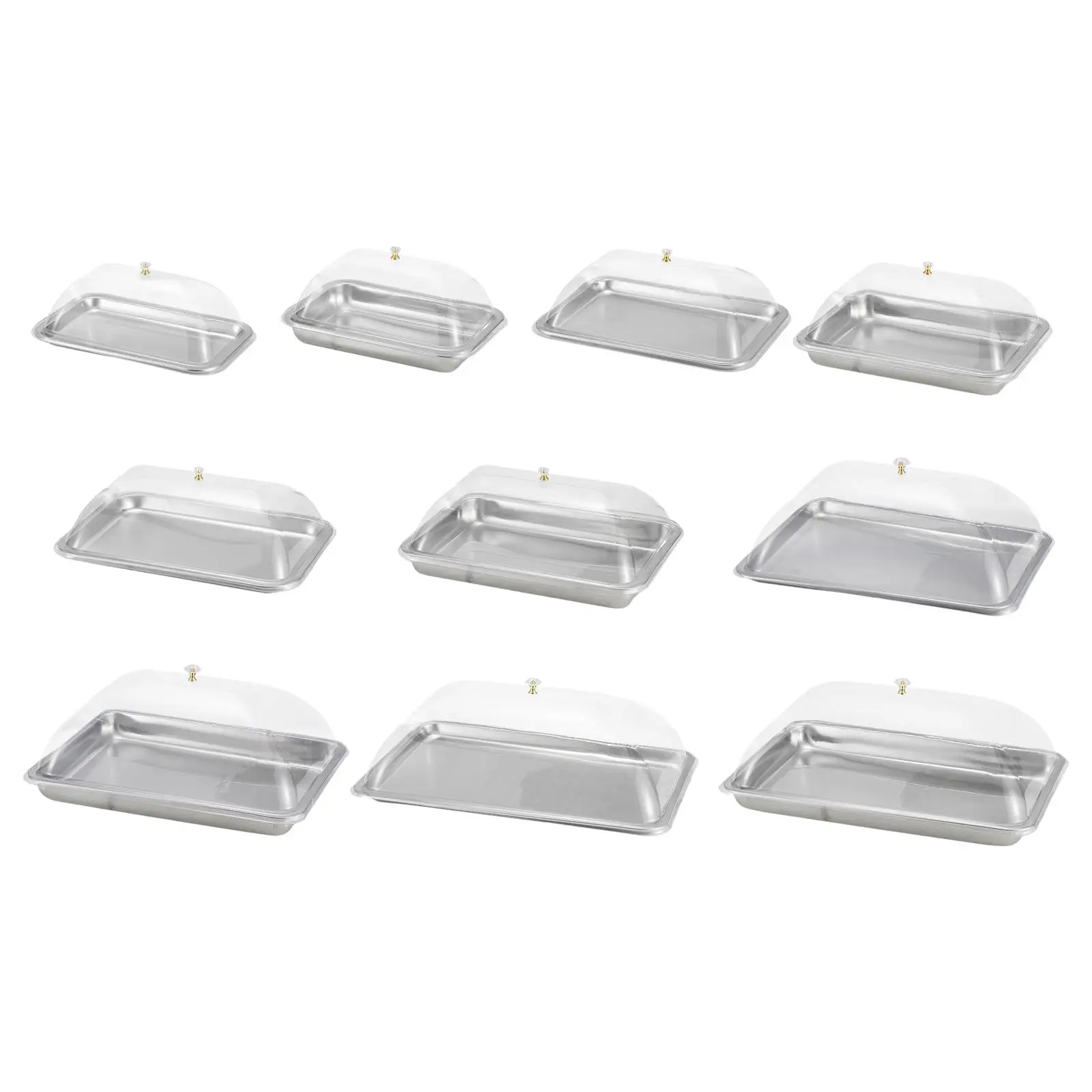 Polished Stainless Steel Food Tray with Transparent Lid Multifunctional Cake Plate for Restaurant Buffet and Home Parties