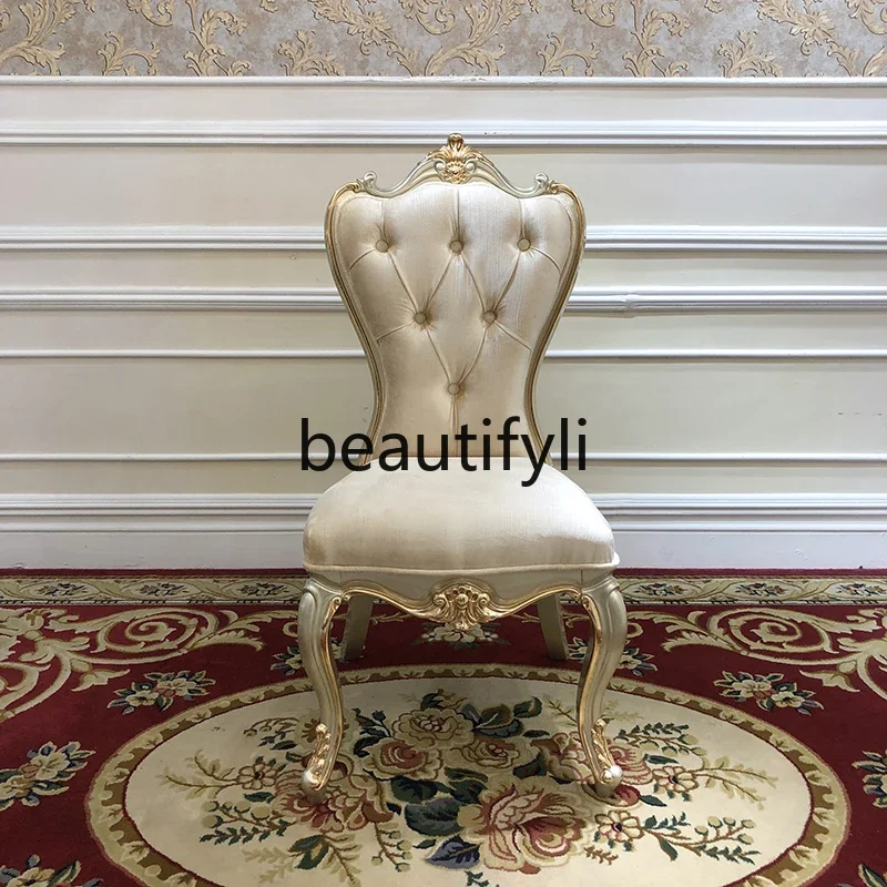 

A26 French solid wood fabric dining chair luxury carved soft bag chair restaurant sofa chair