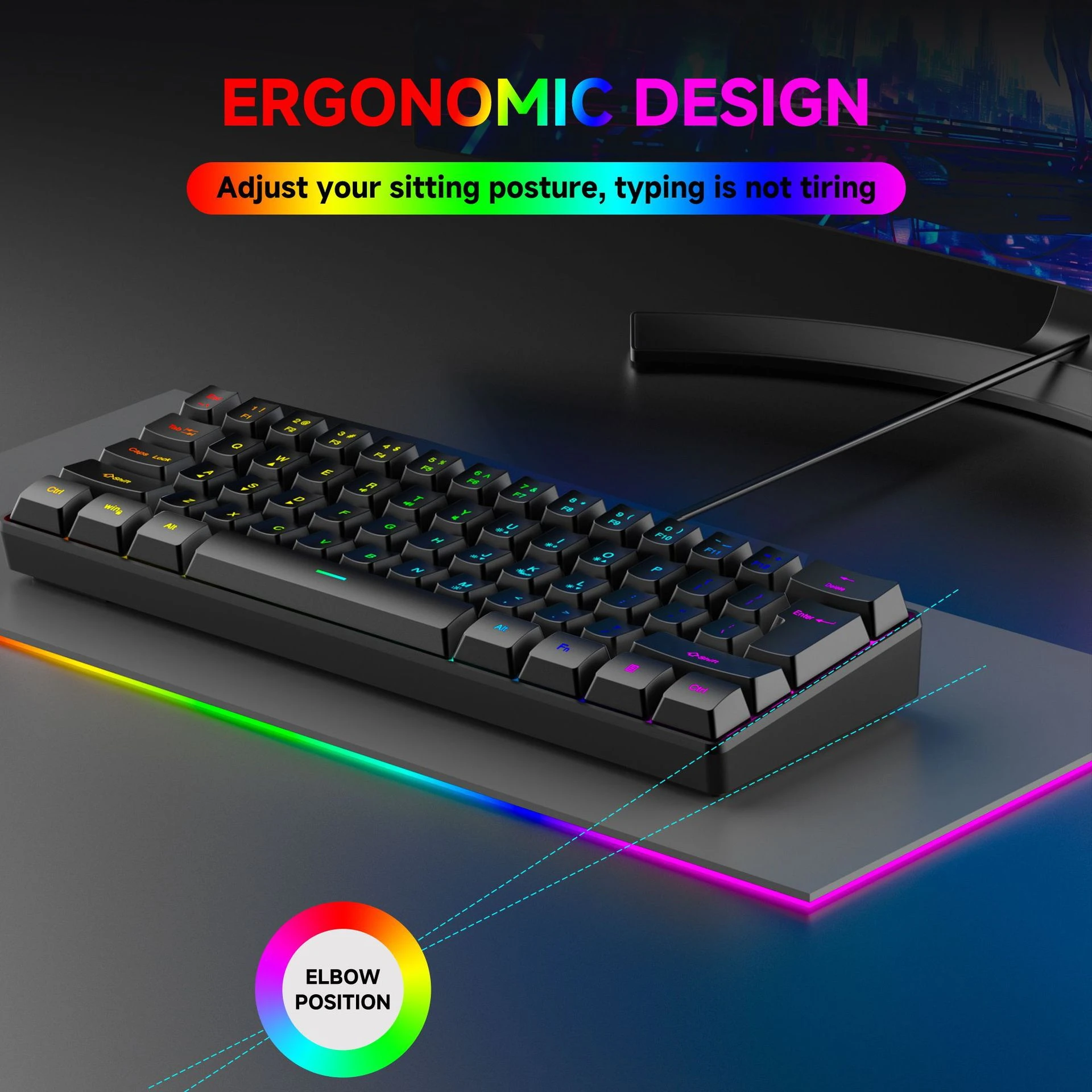 Keyboard Berkabel USB 61 Tombol Lampu Latar RGB Desktop Portabel Keyboard Membran Komputer Kantor untuk Tablet Windows Laptop Gamer