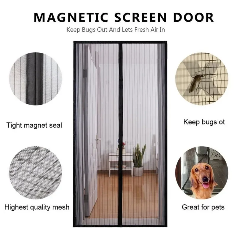 Magnetic Anti Mosquito Insect Net Door Curtain Self-adhesive Dustproof Ventilation Automatic Closing Invisible Door Porch Screen