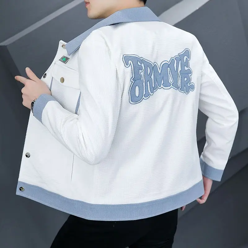 Jaket Pria Slim Fit Berkualitas untuk Remaja, Model Kasual Serbaguna untuk Musim Semi dan Gugur, Kerah Panjang