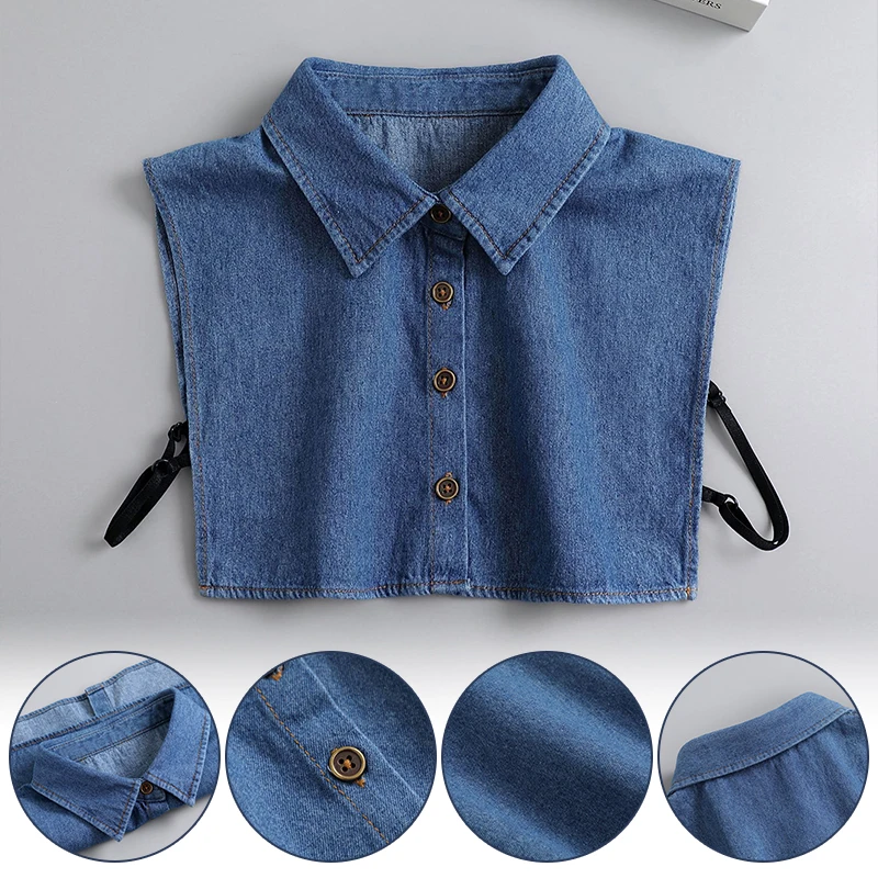 Denim Fake Collar For Women Ladies False Collar Shirt Half Shirt Detachable Blouse Detachable Collar Clothes Accessories