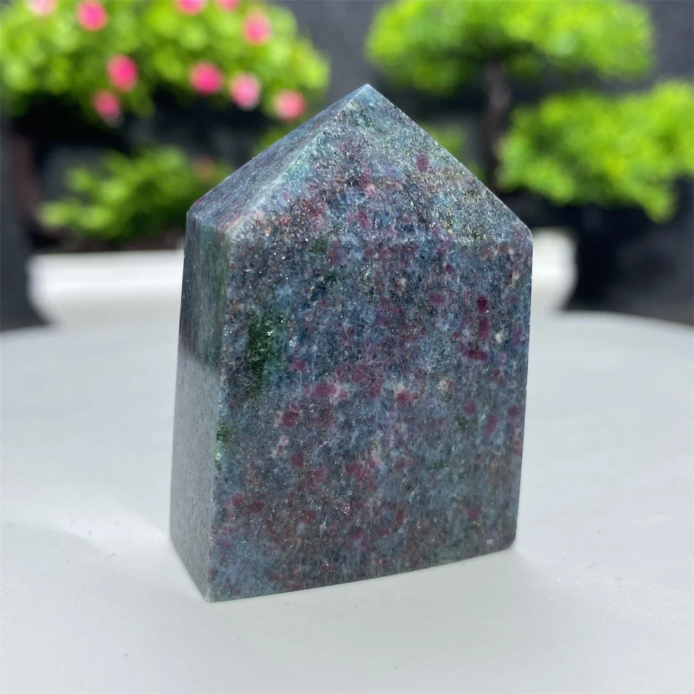 Natural Crystal Red Green Sapphire Four-Sided Column Tower Mineral Gem Specimen Spiritual Meditation Witchcraft Gift Stone