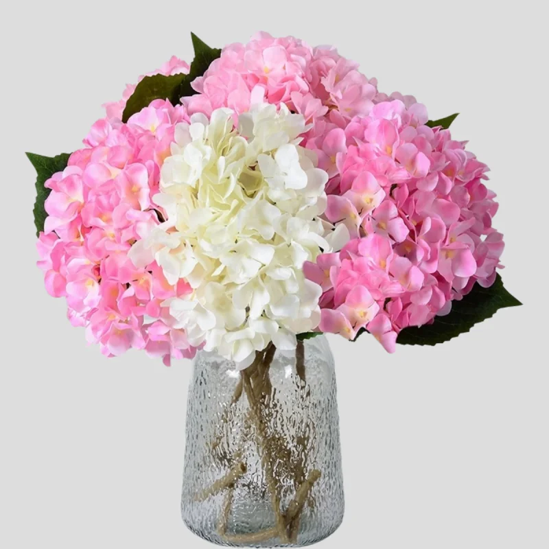 Simulated embroidered ball flower with leaves, wedding decoration, silk flower, road guide flower, home artificial flowe