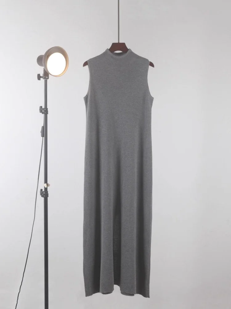 2025 봄/가을 슬림핏 하프 하이넥 니트 드레스 (여성용, 중간/긴소매 민소매 탱크탑 바텀 드레스 W494)