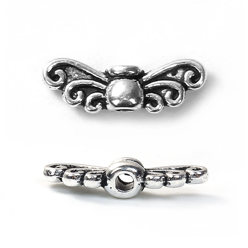 DoreenBeads 100/200 PCs Zinc Based Alloy Metal Beads Loose Spacer Beads Wing Silver Color Handmade Beads DIY Jewelry 14mm x 5mm,