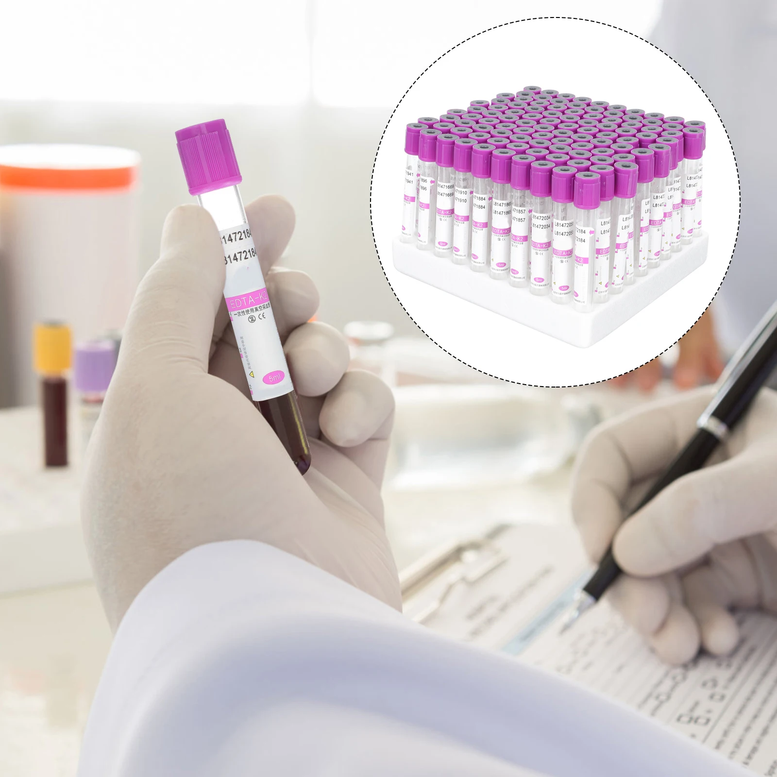 

100Pcs Purple Cap Anticoagulant Centrifuge Tubes 5Ml Leak Proof Blood Collection and Cell Analysis Laboratory Test Tubes