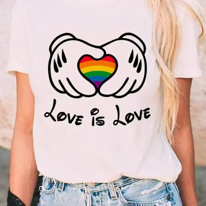 Love Is Love Rainbow Graphic  T-shirt Lesbian Pride Cartoon Fashion T-shirt Lesbian Lady T-shirt Harajuku Top Tee Female