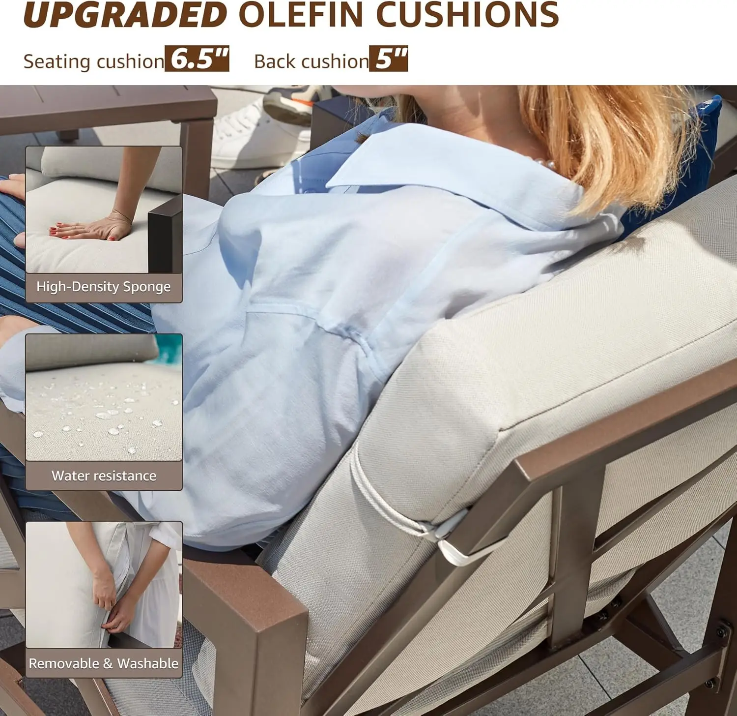 Patio Furniture Sets, 4 Pieces Outdoor Furniture Modern Metal Patio Sectional Sofa Conversation Set,2 Motion Rocking Chairs