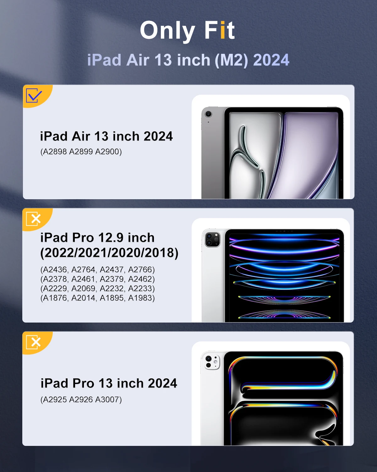 Slim Trifold Case for iPad Air 13 Inch M2 2024 Built-in Pencil Holder Transparent Hard Back Shell Lightweight Auto Wake Sleep