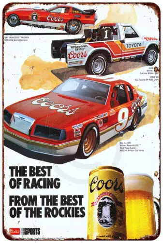 1w,Coors Beer  Bill Elliott racing Vinage LOOK Reproduction Metal Sign