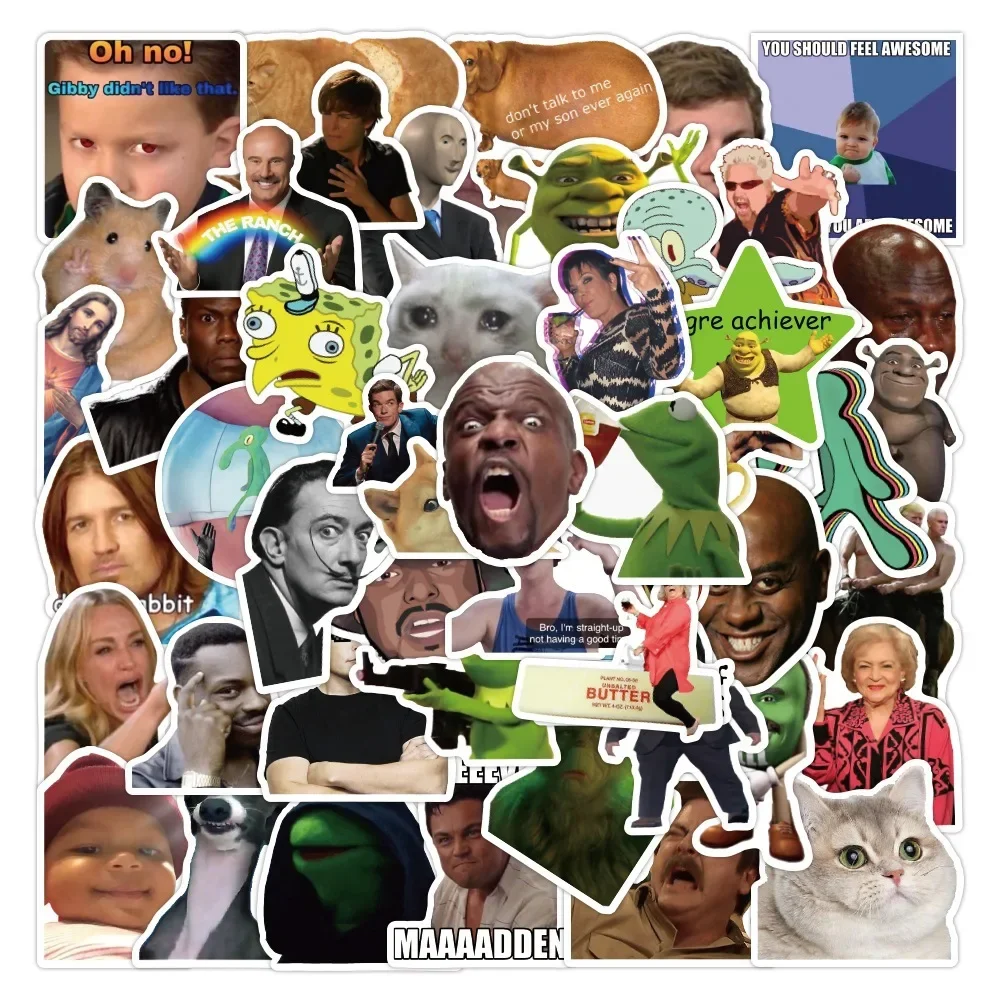 50 قطعة ملصقات تعبير الوجه للمشاهير على الإنترنت ملصقات جرافيتي مضحكة للدراجات النارية والأمتعة وكوب الماء ملصقات مقاومة للماء