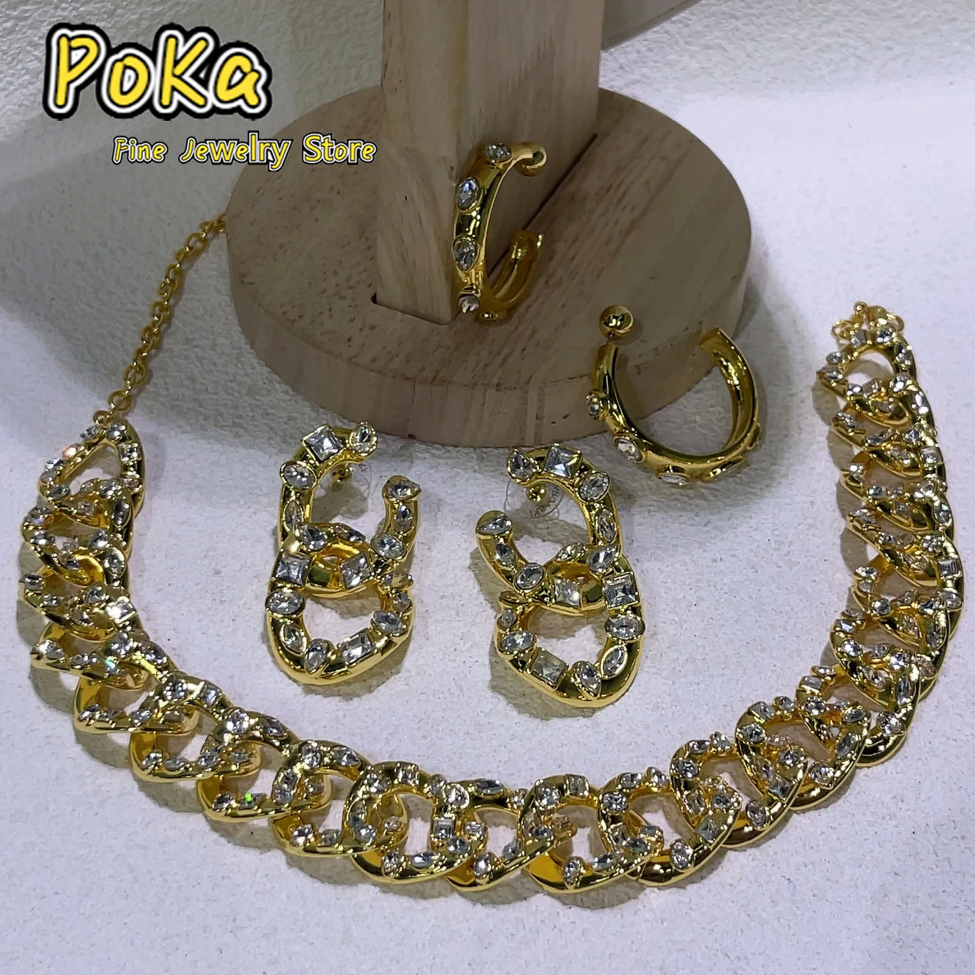 

Original Gold Set Zircon Stainless Steel Crystal Fine Jewelry Women Set Necklace Bracelet Diamond Crystal Luxury Necklace