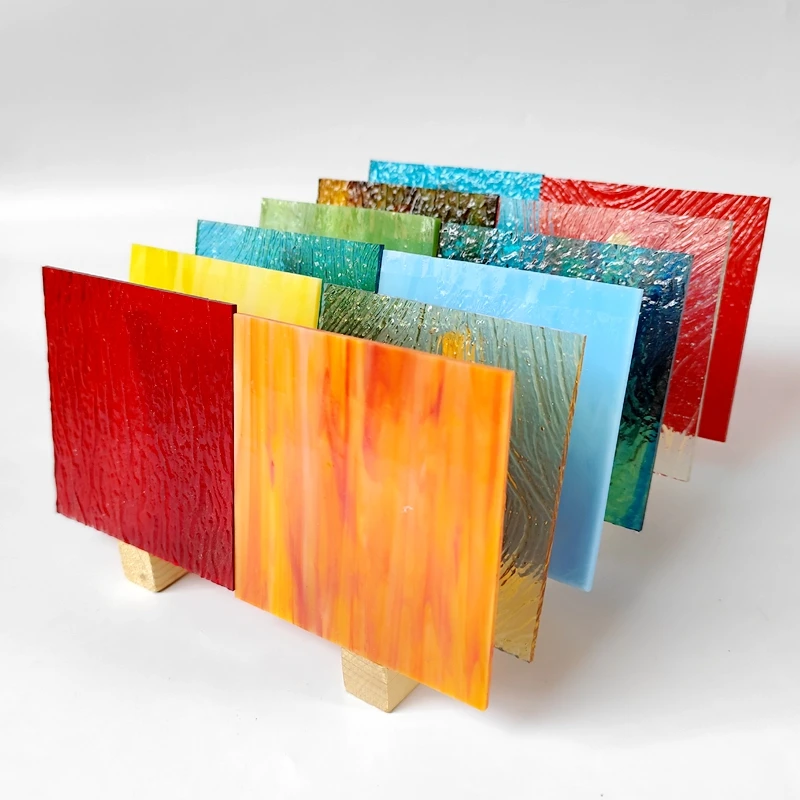 

12pcs 4X4in stained glass sheet DIY mosaic tile lampshade handicraft material colourful transparent glass