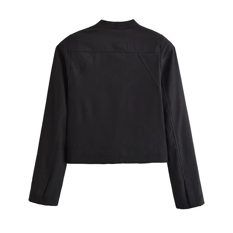 Women Chinese Style Cropped Jacket Mandarin Collar Frog Button Closure Long Sleeve Slim Fit Retro Oriental Short Outerwear Coat