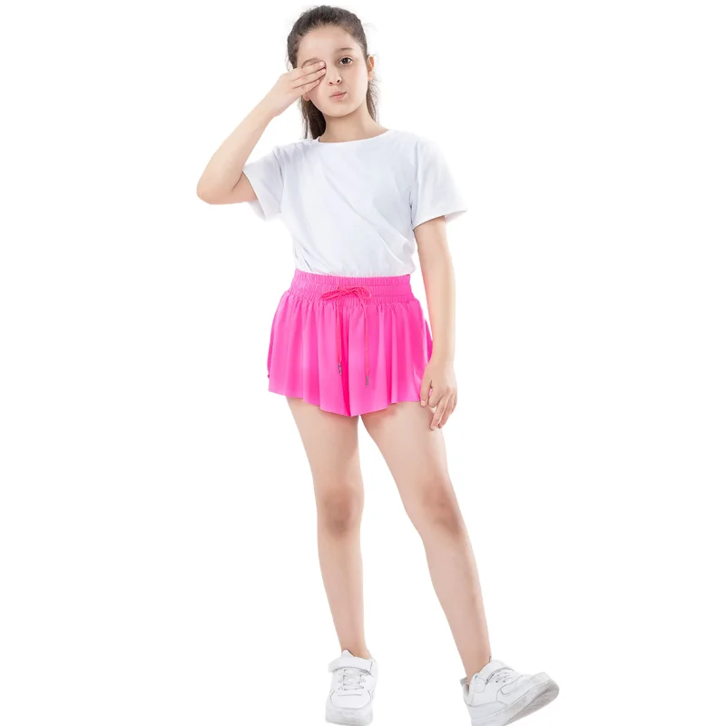 2 Pack Girls Flowy Shorts With Spandex Liner 2-in-1 Youth Dance Butterfly Shorts Kids Tennis Fitness Running Summer Casual Pants