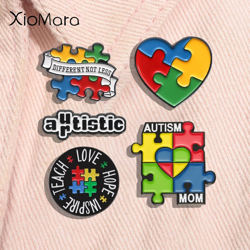 Autism Enamel Pins Colorful Rainbow Puzzle Health Awareness Cartoon Creative Metal Brooches Lapel Badge Lapel Badge Jewelry Gift