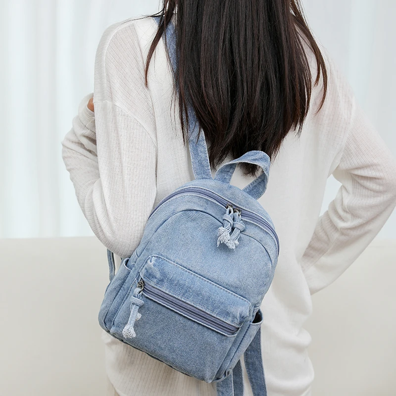 Personalized Denim Backpack For Women Simple And Casual Small Backpack For College Students Male Backpack Trend Travel Bag