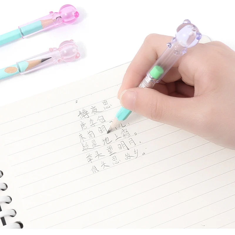 3 قطعة/المجموعة كريستال الدب الصغير غطاء قلم رصاص شفاف ، غطاء قلم رصاص ، غطاء قلم طالب المدرسة رياض الأطفال قلم رصاص حامي