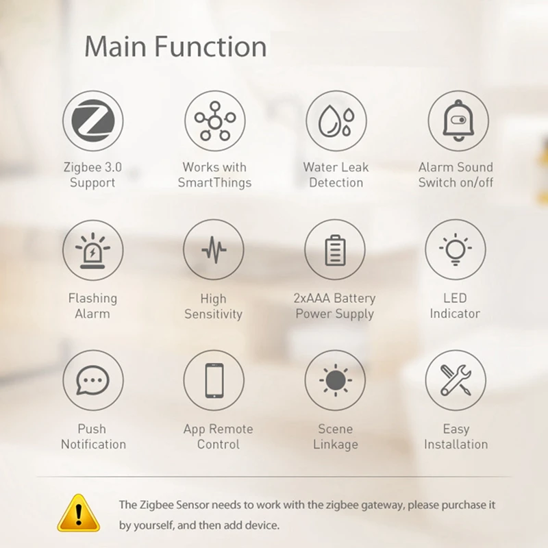 Tuya Zigbee Water Level Sensor Smart Water Leakage Alarm Detector Overflow Security Protection Smartthings Tuya Ewelink-B12B