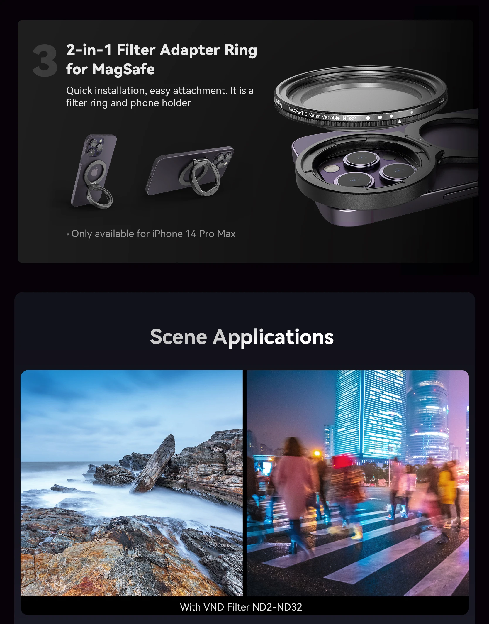 Smallrig MagEase 52mm Magnetic Phone Filter CPL VND 1/4 Black Mist Star-Cross Filter for iPhone 14 Xiaomi 12SUltra/13Ultra