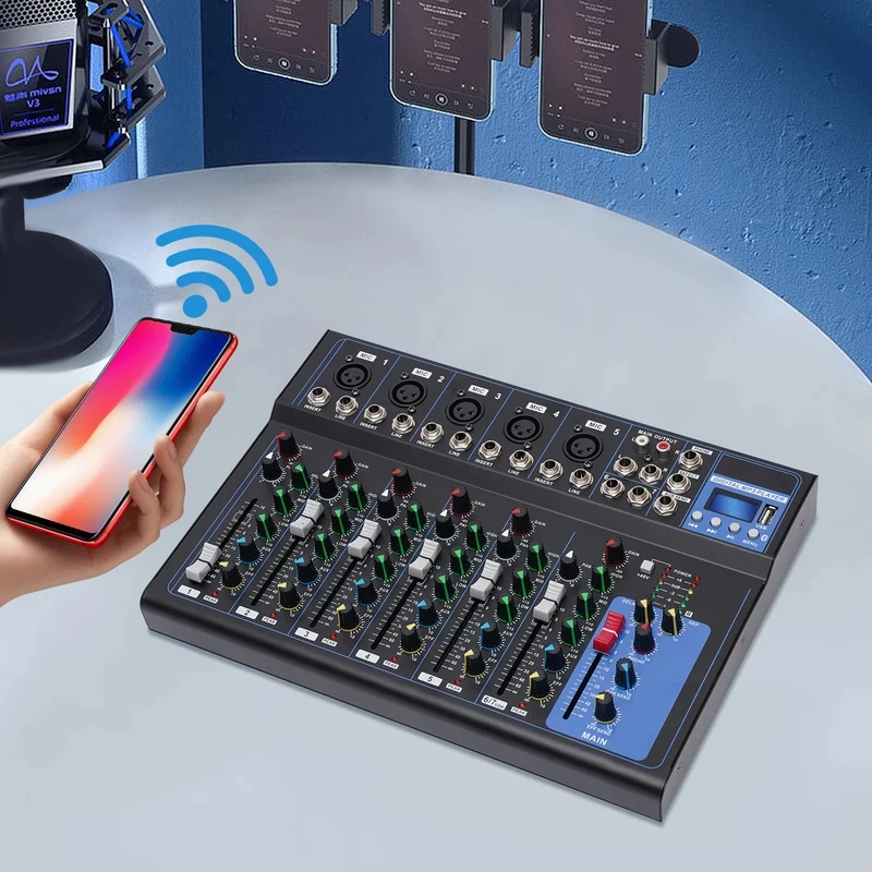 Portle -channel o Mixer with USB DJ Sound Mixing Console MP Jack V Power Studio Recording