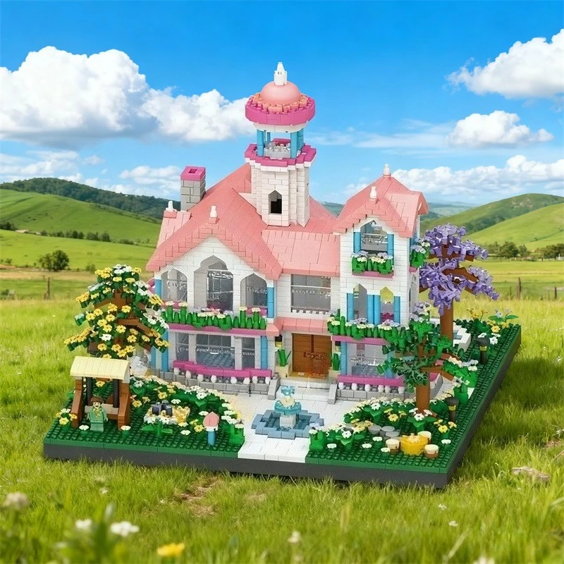 Mini Blocks Beautiful DIY Architecture Pink Flower House Cherry Sakura Building Bricks Adult Toys Birthday Gift Girl Present
