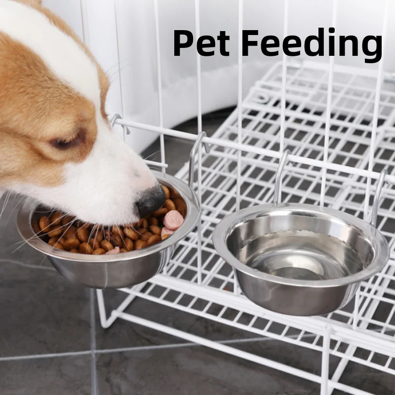 Cat Hanger Cage Cup Stainless Steel Pet Feeding Tools Stationary Dog Bowl Hanging Feeder Dish Travel Food Water Bowls