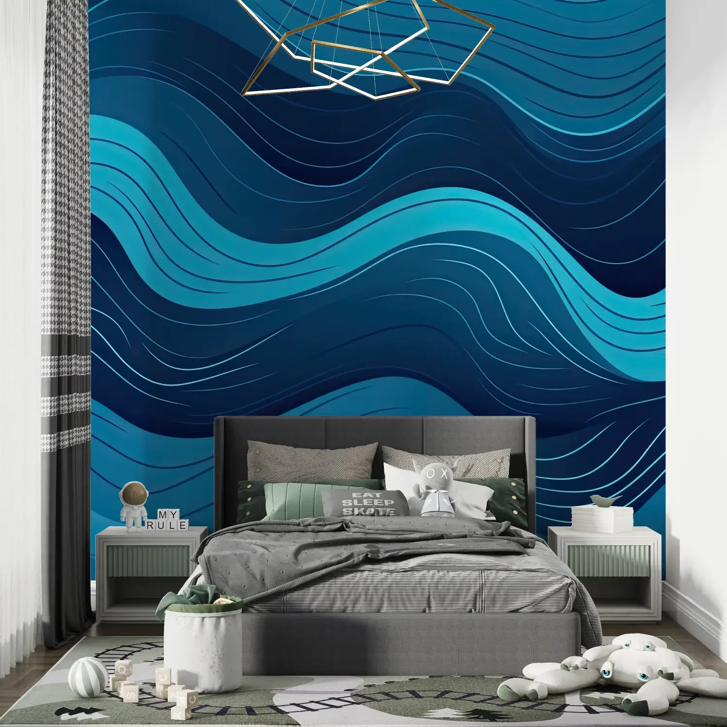 

Custom wallpaper photo Abstract geometric blue line patterns Bedroom background walls mural home decor 3d wallpaper