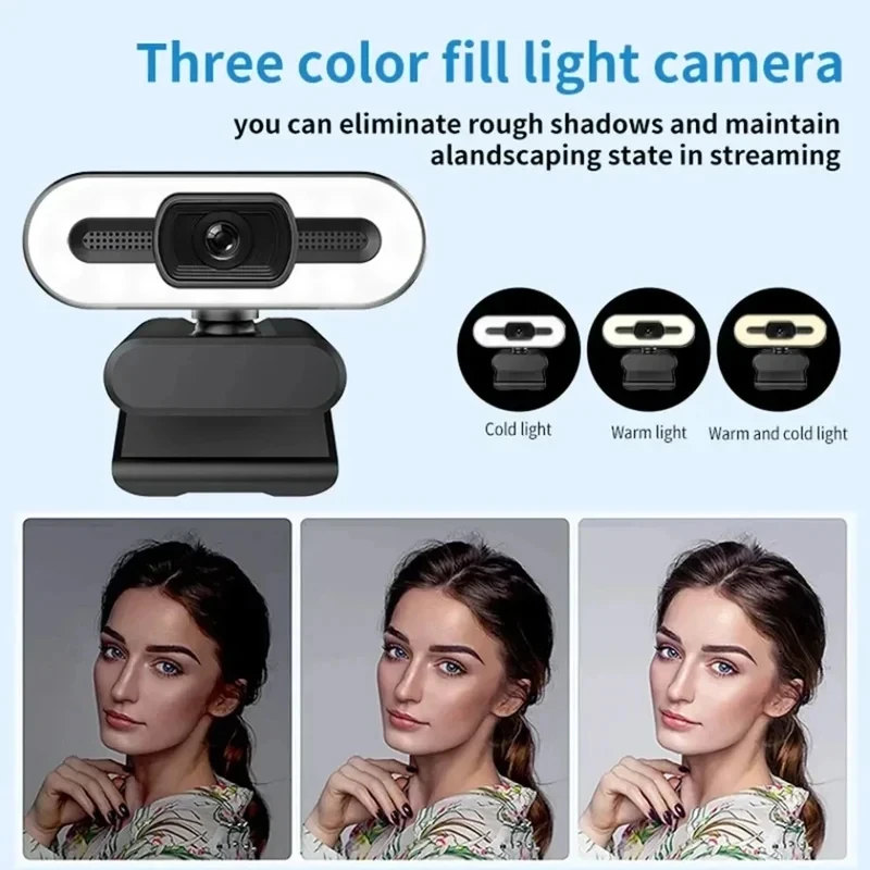 Portable Full HD 1080P 2K 4K Webcam PC Laptop Auto Focus Webcam Live Streaming Flexible with Microphone Live Broadcast withLight image 3